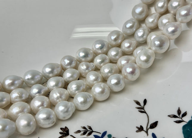 10-11 mm AAAA Natural White High Luster Edison Baroque Freshwater Pearl Beads 14.5 Inches Strand 31 Pieces #P3334