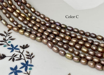 4-4.5x5-6 mm AAA Copper Brown Green Champagne Color Freshwater Rice/Oval Pearls Genuine High Luster Freshwater Rice Pearls 71 Beads #P3349