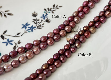 6-6.5x7-8 mm Burgundy Red Color Rice/Oval Freshwater Pearl Beads Freshwater Pearls 50 Pieces #P3350