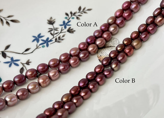 6-6.5x7-8 mm Burgundy Red Color Rice/Oval Freshwater Pearl Beads Freshwater Pearls 50 Pieces #P3350