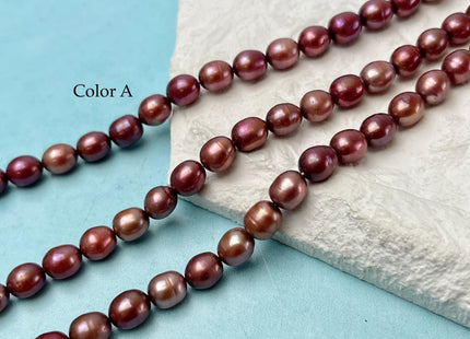 6-6.5x7-8 mm Burgundy Red Color Rice/Oval Freshwater Pearl Beads Freshwater Pearls 50 Pieces #P3350