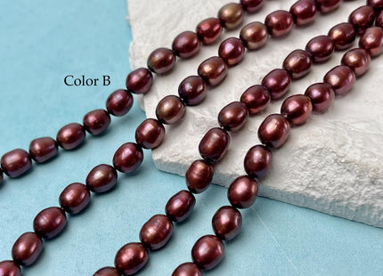 6-6.5x7-8 mm Burgundy Red Color Rice/Oval Freshwater Pearl Beads Freshwater Pearls 50 Pieces #P3350