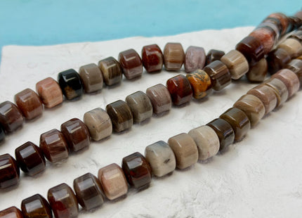 8x10 mm AAA Cylindrical Barrel Rondelle Natural Petrified Wood Beads Taupe Beige Brown Color High Quality Gemstone 49 Beads #4787