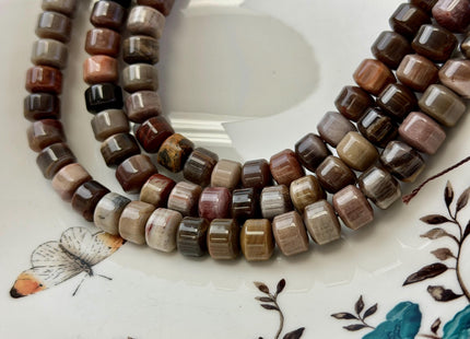 8x10 mm AAA Cylindrical Barrel Rondelle Natural Petrified Wood Beads Taupe Beige Brown Color High Quality Gemstone 49 Beads #4787