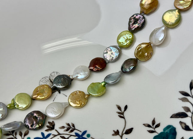 12 mm Mixed Color Coin Freshwater Pearl Beads Genuine Mixed White Gray Gold Bronze Copper Green Brown Coin Pearls 28 Beads #P3402