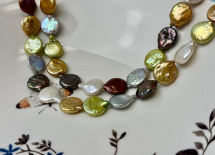 12 mm Mixed Color Coin Freshwater Pearl Beads Genuine Mixed White Gray Gold Bronze Copper Green Brown Coin Pearls 28 Beads #P3402