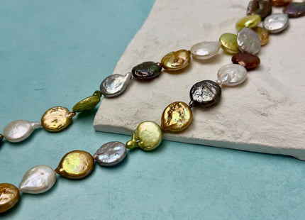 12 mm Mixed Color Coin Freshwater Pearl Beads Genuine Mixed White Gray Gold Bronze Copper Green Brown Coin Pearls 28 Beads #P3402