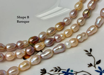 7-9x9-13 mm AAA Natural Mixed Dark Mauve Light Pink Color Freshwater Baroque and Rice Pearl Beads #P3403