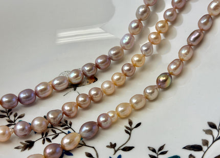 7-9x9-13 mm AAA Natural Mixed Dark Mauve Light Pink Color Freshwater Baroque and Rice Pearl Beads #P3403