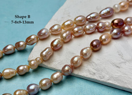 7-9x9-13 mm AAA Natural Mixed Dark Mauve Light Pink Color Freshwater Baroque and Rice Pearl Beads #P3403