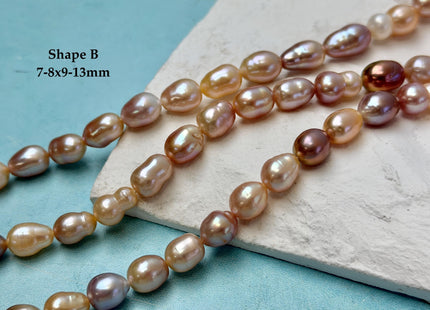 7-9x9-13 mm AAA Natural Mixed Dark Mauve Light Pink Color Freshwater Baroque and Rice Pearl Beads #P3403