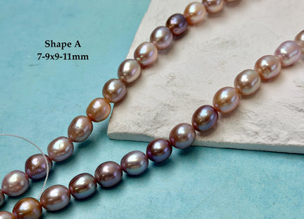 7-9x9-13 mm AAA Natural Mixed Dark Mauve Light Pink Color Freshwater Baroque and Rice Pearl Beads #P3403