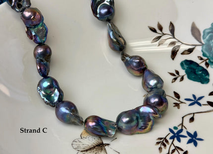 One-Of-A-Kind 8-14x11-30 mm Rainbow Blue Peacock Baroque Freshwater Pearl Beads Blue Baroque Pearls C Grade #P3335