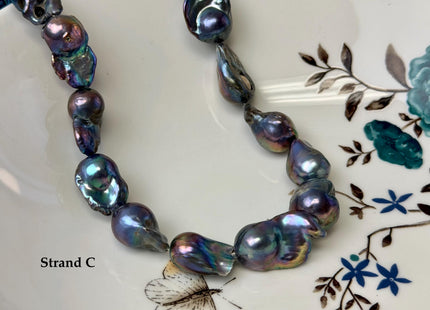 One-Of-A-Kind 8-14x11-30 mm Rainbow Blue Peacock Baroque Freshwater Pearl Beads Blue Baroque Pearls C Grade #P3335