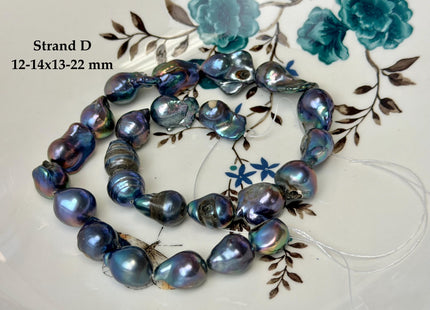One-Of-A-Kind 8-14x11-30 mm Rainbow Blue Peacock Baroque Freshwater Pearl Beads Blue Baroque Pearls C Grade #P3335