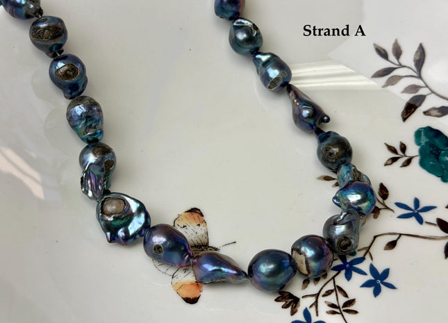 One-Of-A-Kind 8-14x11-30 mm Rainbow Blue Peacock Baroque Freshwater Pearl Beads Blue Baroque Pearls C Grade #P3335