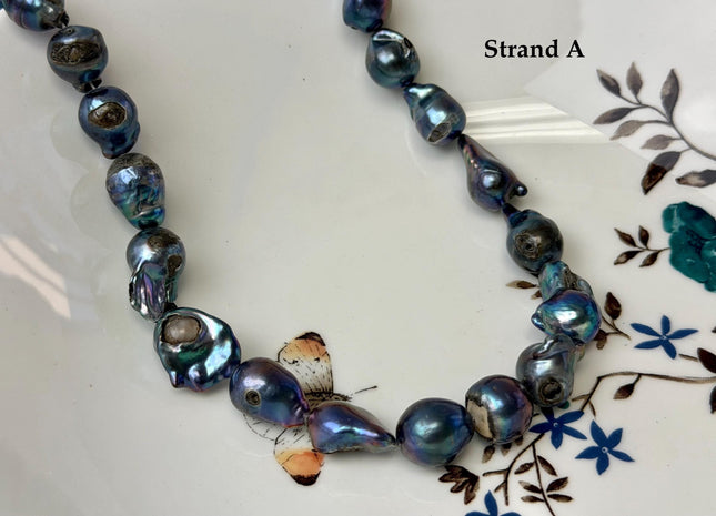 One-Of-A-Kind 8-14x11-30 mm Rainbow Blue Peacock Baroque Freshwater Pearl Beads Blue Baroque Pearls C Grade #P3335