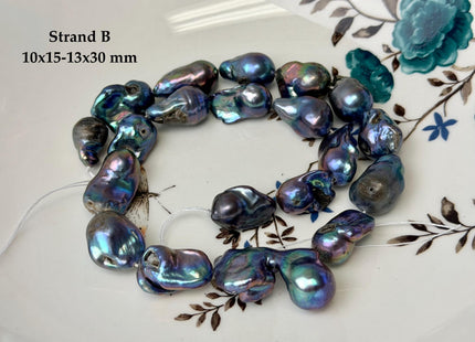 One-Of-A-Kind 8-14x11-30 mm Rainbow Blue Peacock Baroque Freshwater Pearl Beads Blue Baroque Pearls C Grade #P3335