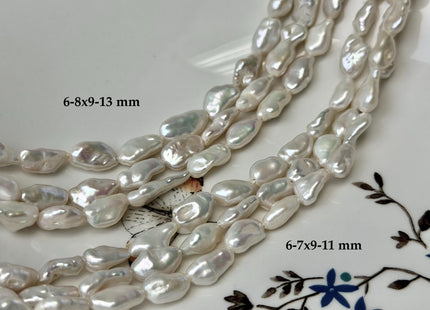 6-8x9-13 mm AAAA Natural White Keshi Freshwater Pearls Beads Genuine High Luster Rice Nugget Keshi Pearl Beads #P3336