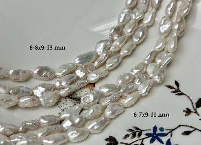 6-8x9-13 mm AAAA Natural White Keshi Freshwater Pearls Beads Genuine High Luster Rice Nugget Keshi Pearl Beads #P3336