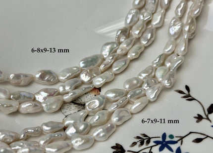 6-8x9-13 mm AAAA Natural White Keshi Freshwater Pearls Beads Genuine High Luster Rice Nugget Keshi Pearl Beads #P3336