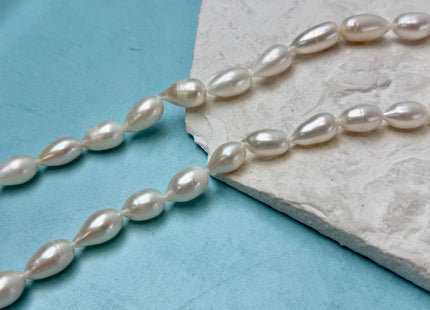 8-9x11-18 mm AA Half Strand Natural White Tear Drop Shape Freshwater Pearl Beads #P3337