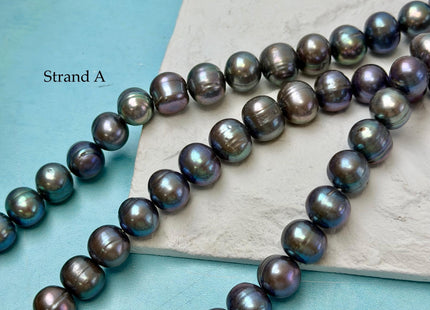 8.5-11 mm Greenish Gray Peacock Color Off Round or Potato Freshwater Pearls 16 Inches Strand #P3357