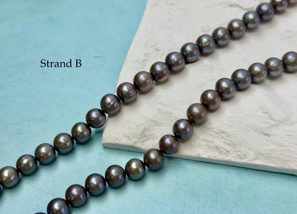 8.5-11 mm Greenish Gray Peacock Color Off Round or Potato Freshwater Pearls 16 Inches Strand #P3357