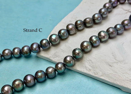 8.5-11 mm Greenish Gray Peacock Color Off Round or Potato Freshwater Pearls 16 Inches Strand #P3357