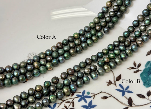 5-6 mm AA Green Color Potato High Luster Freshwater Pearl Beads 15.5 Inches Strand 76 Beads #P3421