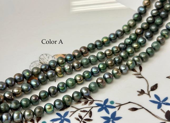 5-6 mm AA Green Color Potato High Luster Freshwater Pearl Beads 15.5 Inches Strand 76 Beads #P3421