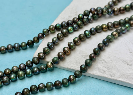 5-6 mm AA Green Color Potato High Luster Freshwater Pearl Beads 15.5 Inches Strand 76 Beads #P3421