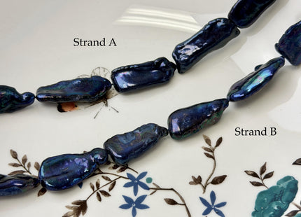11-13x22-31 mm AAA Purplish Peacock Blue Color Biwa Stick Freshwater Keshi Pearl 16 Inches Strand 15 Pieces #P3422