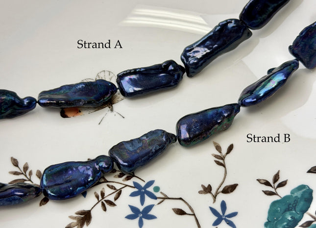 11-13x22-31 mm AAA Purplish Peacock Blue Color Biwa Stick Freshwater Keshi Pearl 16 Inches Strand 15 Pieces #P3422