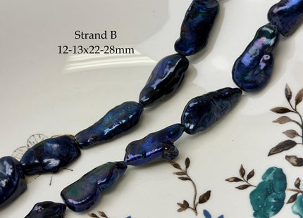 11-13x22-31 mm AAA Purplish Peacock Blue Color Biwa Stick Freshwater Keshi Pearl 16 Inches Strand 15 Pieces #P3422