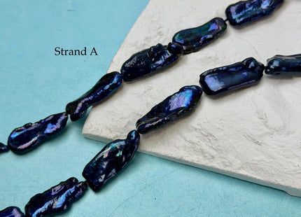 11-13x22-31 mm AAA Purplish Peacock Blue Color Biwa Stick Freshwater Keshi Pearl 16 Inches Strand 15 Pieces #P3422