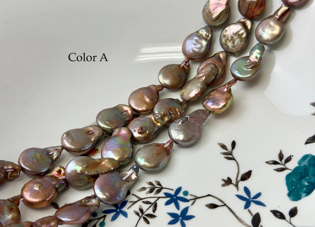 13x16-22 mm Peacock Or Copper Color with Green Sheen Coin Freshwater Pearls 15 Inches Strand 24 Pieces #P3424