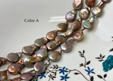 13x16-22 mm Peacock Or Copper Color with Green Sheen Coin Freshwater Pearls 15 Inches Strand 24 Pieces #P3424