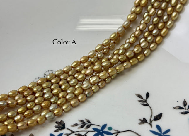 4x5-6 mm High Luster Gold Color Tiny Rice Freshwater Pearl 15.5 Inches Strand #P3425