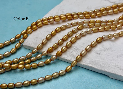 4x5-6 mm High Luster Gold Color Tiny Rice Freshwater Pearl 15.5 Inches Strand #P3425