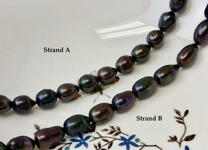 9-10x10-16mm Dark Brown Peacock Color Freshwater Rice/Oval Pearl Beads #P3404