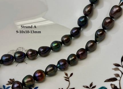 9-10x10-16mm Dark Brown Peacock Color Freshwater Rice/Oval Pearl Beads #P3404