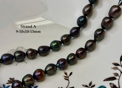 9-10x10-16mm Dark Brown Peacock Color Freshwater Rice/Oval Pearl Beads #P3404