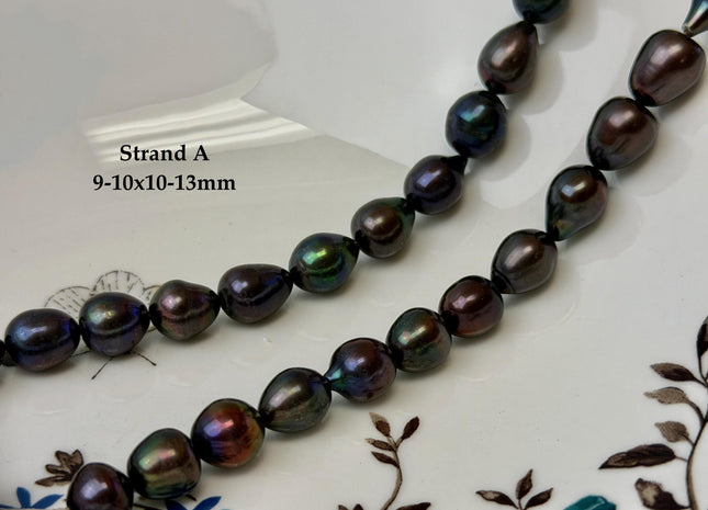 9-10x10-16mm Dark Brown Peacock Color Freshwater Rice/Oval Pearl Beads #P3404