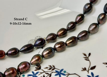 9-10x10-14mm Dark Brown Metallic Peacock Color Freshwater Rice/Oval Pearl Beads #P3405