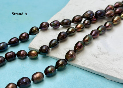 9-10x10-14mm Dark Brown Metallic Peacock Color Freshwater Rice/Oval Pearl Beads #P3405
