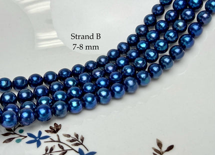 6-8 mm AA Rare Blue Peacock Off Round Freshwater Pearl Beads #P3352