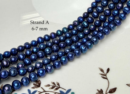 6-8 mm AA Rare Blue Peacock Off Round Freshwater Pearl Beads #P3352