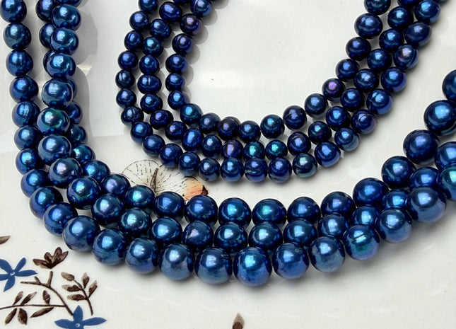 6-8 mm AA Rare Blue Peacock Off Round Freshwater Pearl Beads #P3352