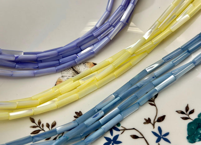 4x13 mm Tube Shape Natural Mother of Pearl Gemstone Beads Multi Yellow Pink Green Purple Blue Mother of Pearl MOP 15.5 Inches Strand #4767